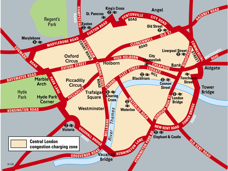 Map of London Mayors New Congestion Charge Area.
